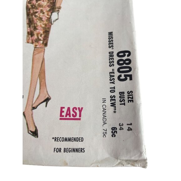 1963 McCalls 6805 Misses Dress Sewing Pattern Size 14 Bust 34 Vintage CUT - Picture 2 of 7